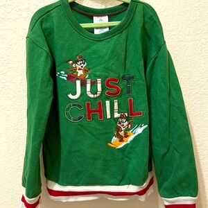 Disney Store Chip N Dale Holiday Sweatshirt Pullover for Boys Green Just Chill